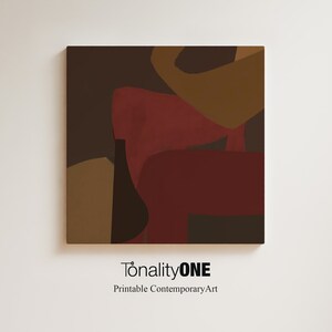 Könnte beinhalten: Abstrakter Kunstdruck mit geometrischen Formen in Braun-, Rot- und Beigetönen. Der Druck hat eine moderne und minimalistische Ästhetik.