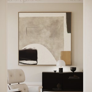 Große minimalistische abstrakte Kunst Neutral Beige und schwarz druckbare Kunstwerk digitaler Download moderne Wandkunst für Wohnzimmer Schlafzimmer Büro 0072