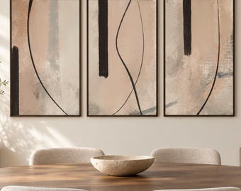 Set of 3 abstract wall art prints| modern wall art| textured brushstroke wall art| living room decor| black beige cream neutral colour print