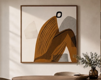Abstract Figurative Art Print: Beige & Orange Neutral Decor (Digital Download)