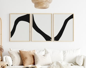 Abstract Line Art Prints: Black and White Gallery Wall Set (Digital Download)