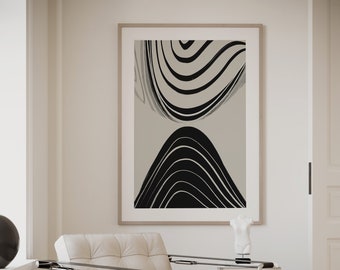 Monochrome Swirl Abstract Art Print: Modern Black and White Decor (Digital Download)