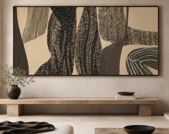 Neutral Abstract Art Print Set of 3: Beige Black Textured Triptych (Digital Download)