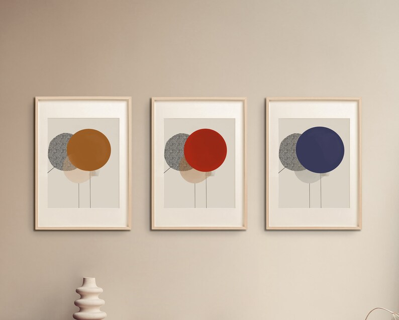 Set of 3 abstract digital wall art prints for download, 30x40 24x36 size wall decor set image 2