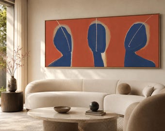 Abstract Panoramic Wall Art Print, Extra Large Painting, Above Bed Large Horizontal Painting, Modern Wall Art Set of 3