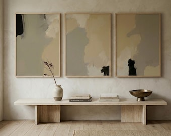 Juego de 3 láminas de arte abstracto: Arte mural beige y marrón (descarga digital)