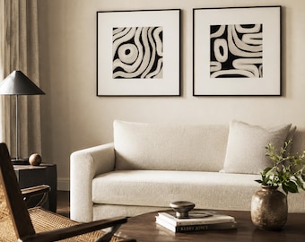 Abstract Geometric Art Prints: Black and Beige Minimalist Wall Decor Set (Digital Download)