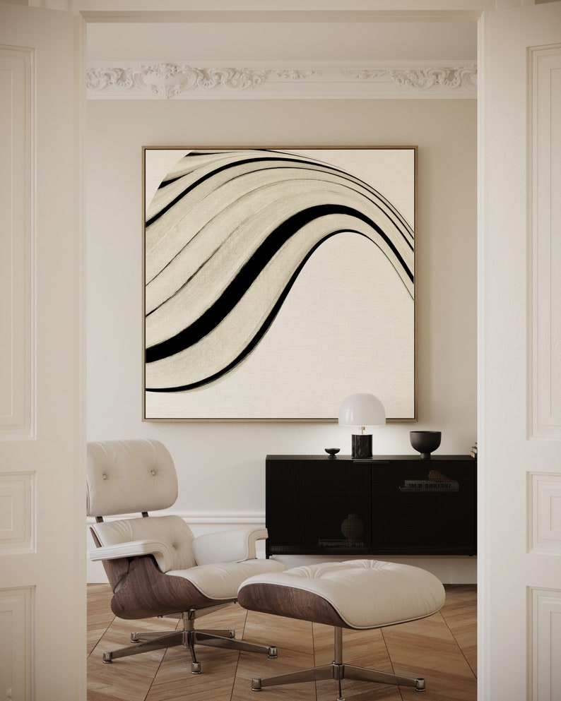 Courbe abstraite noir et blanc, impression minimaliste grand art mural, téléchargement numérique abstrait moderne, décoration d'intérieur contemporaine imprimable neutre image 3