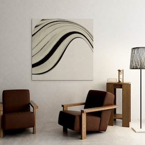 Courbe abstraite noir et blanc, impression minimaliste grand art mural, téléchargement numérique abstrait moderne, décoration d'intérieur contemporaine imprimable neutre image 2