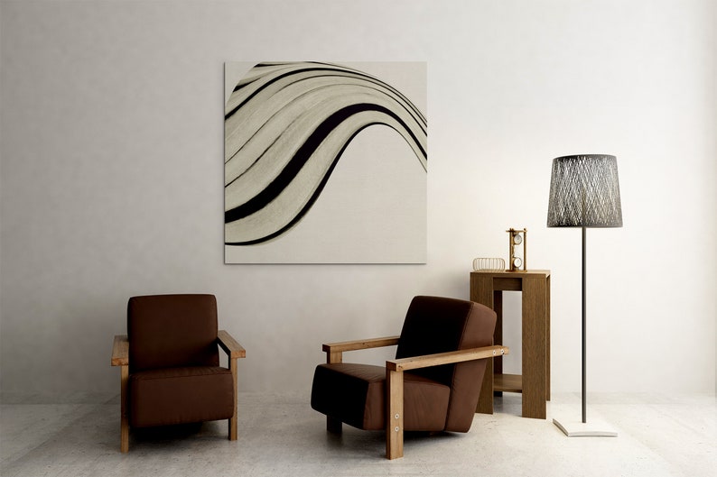 Courbe abstraite noir et blanc, impression minimaliste grand art mural, téléchargement numérique abstrait moderne, décoration d'intérieur contemporaine imprimable neutre image 2
