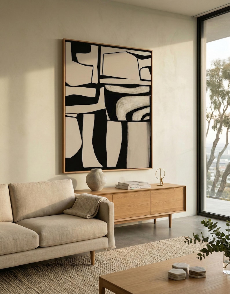 Black Beige Abstract Art Print, Minimalist Wabi Sabi Wall Art, Neutral ...