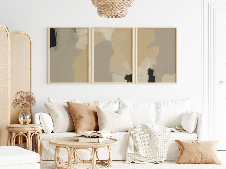 Download Modern Abstract Art Prints Set of 3 Printable Wall Art Beige Brown Wall Art Bedroom Posters wall abstracted art Abstract 0010 image 1