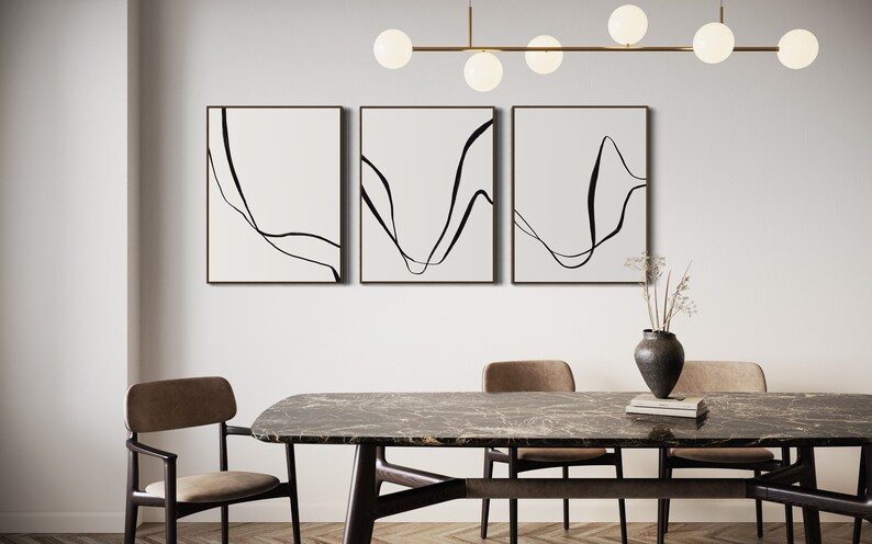 Modern Simple Minimal Gallery Wall Art Set of 3 Black and White Simple ...