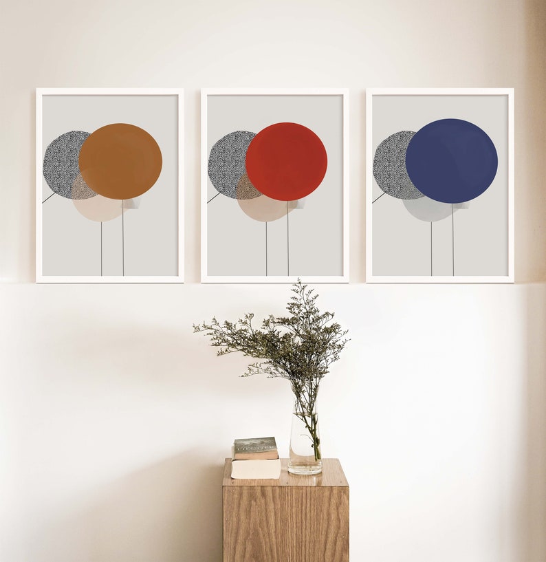 Set of 3 abstract digital wall art prints for download, 30x40 24x36 size wall decor set image 1