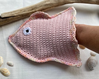 Cotton wash mitt, fish, baby gift, children, adult, sustainable, organic, soft, bathtime fun