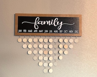 Handmade Family Birthday Calendar Sign: Wooden Wall Hanging