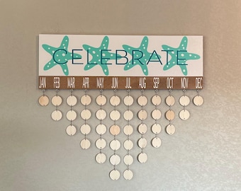 Beach Birthday Calendar Sign: Starfish Wall Hanging
