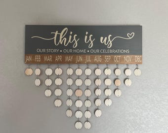 This is Us Birthday Sign, Family Birthday Calendar Sign, Birthday Calendar Wall Hanging, Birthday Gift for, Mother&#39;s Day, Christmas Gift