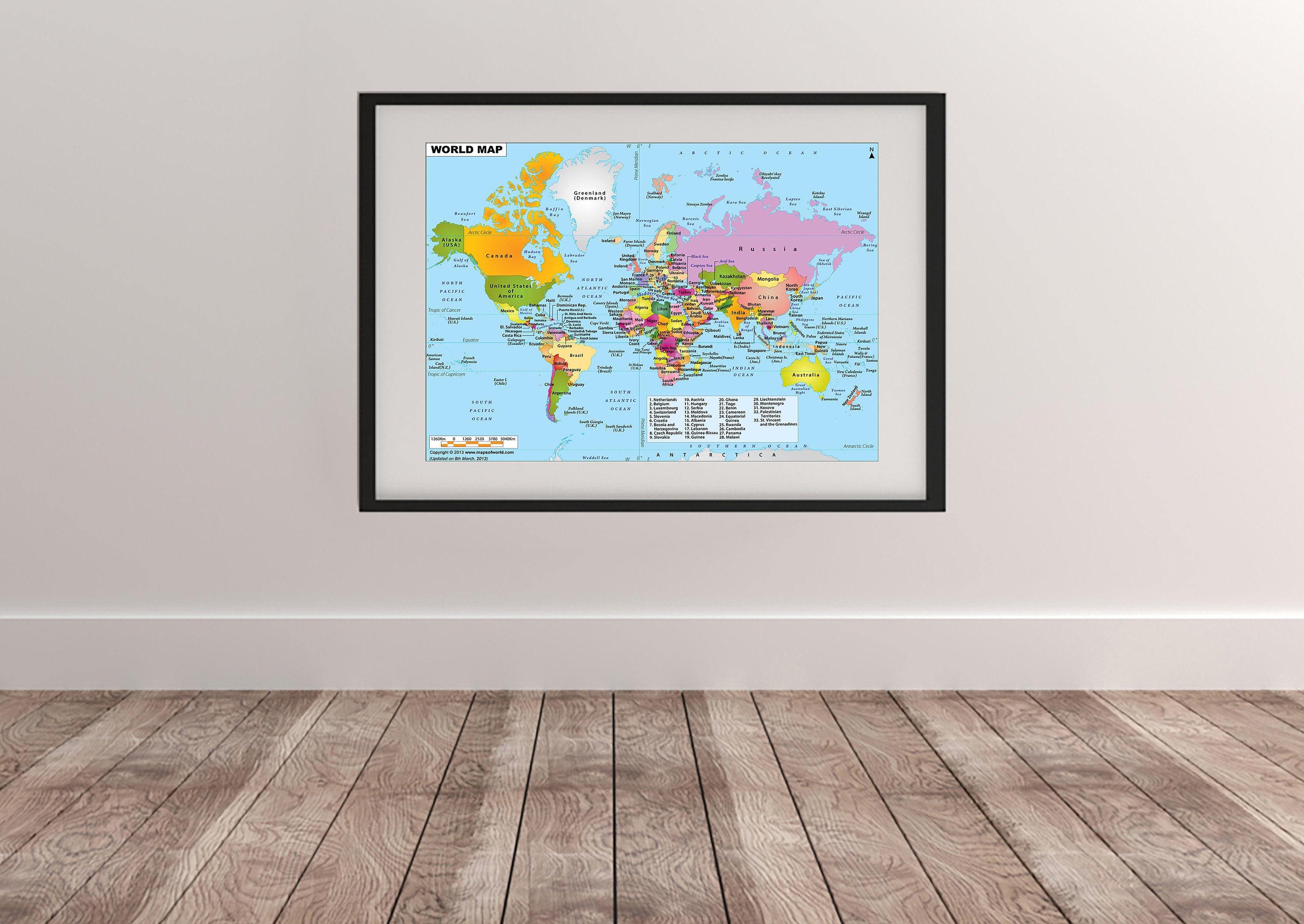 A0 A1 A2 A3 A4 Sizes World Map Country Names Framed Giant CANVAS PRINT 