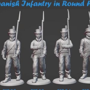 Spanish Infantry in Round Hats 3D Printed Model Figures - Napoleonic Era