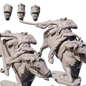 Prussian Cavalry Wounded and Officers Unpainted 3D Printed Model Figures - Napoleonic Era