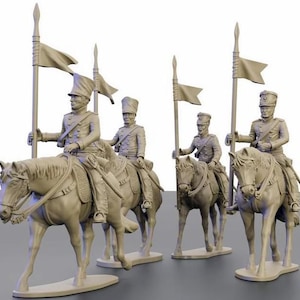 Prussian Uhlans Cavalry Unpainted 3D Printed Model Figures - Napoleonic Era