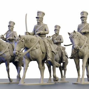 Prussian Hussar Unpainted 3D Printed Model Figures - Napoleonic Era