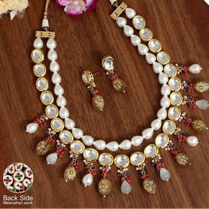 White Kundan Meenakari Necklace Set, Pakistani Necklace Set, Indian Necklace Set, Bollywood Necklace Set