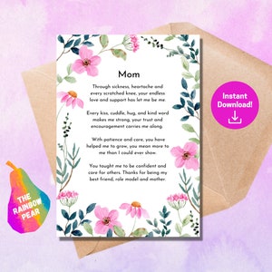 Printable Mothers Day Poem Floral Greeting Card for Mom - Etsy