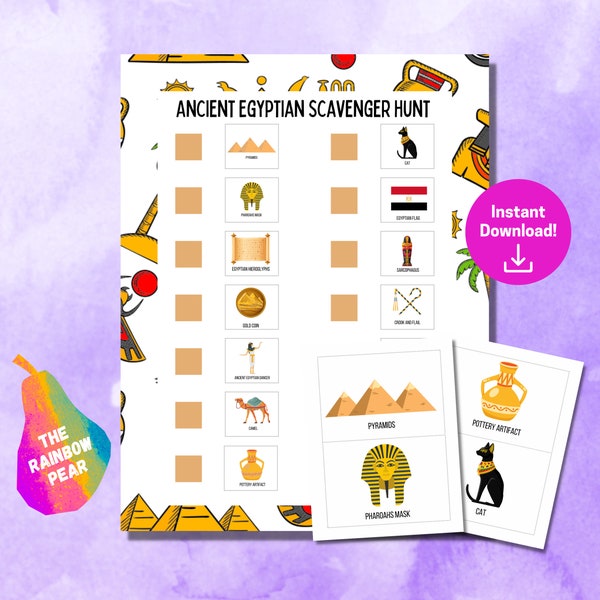 Ancient Egyptian Scavenger Hunt, Birthday Party, Printable Game, Treasure Hunt