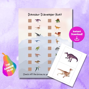 Dinosaur Scavenger Hunt, Dinosaur Party Game, Printable, Treasure Hunt