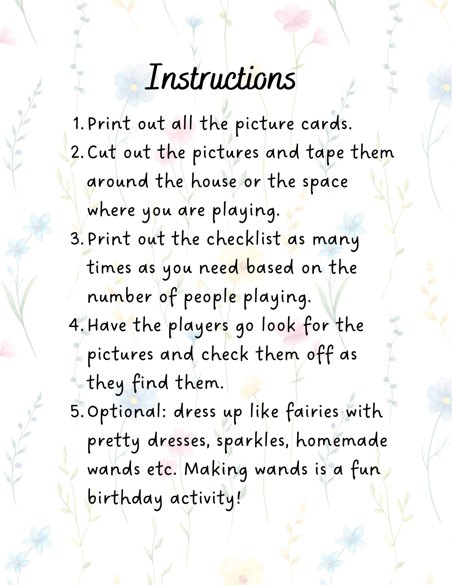 Fairy Scavenger Hunt, Birthday Party Game, Woodland, Printable, Digital ...