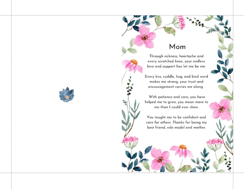 Printable Mothers Day Poem Floral Greeting Card for Mom - Etsy