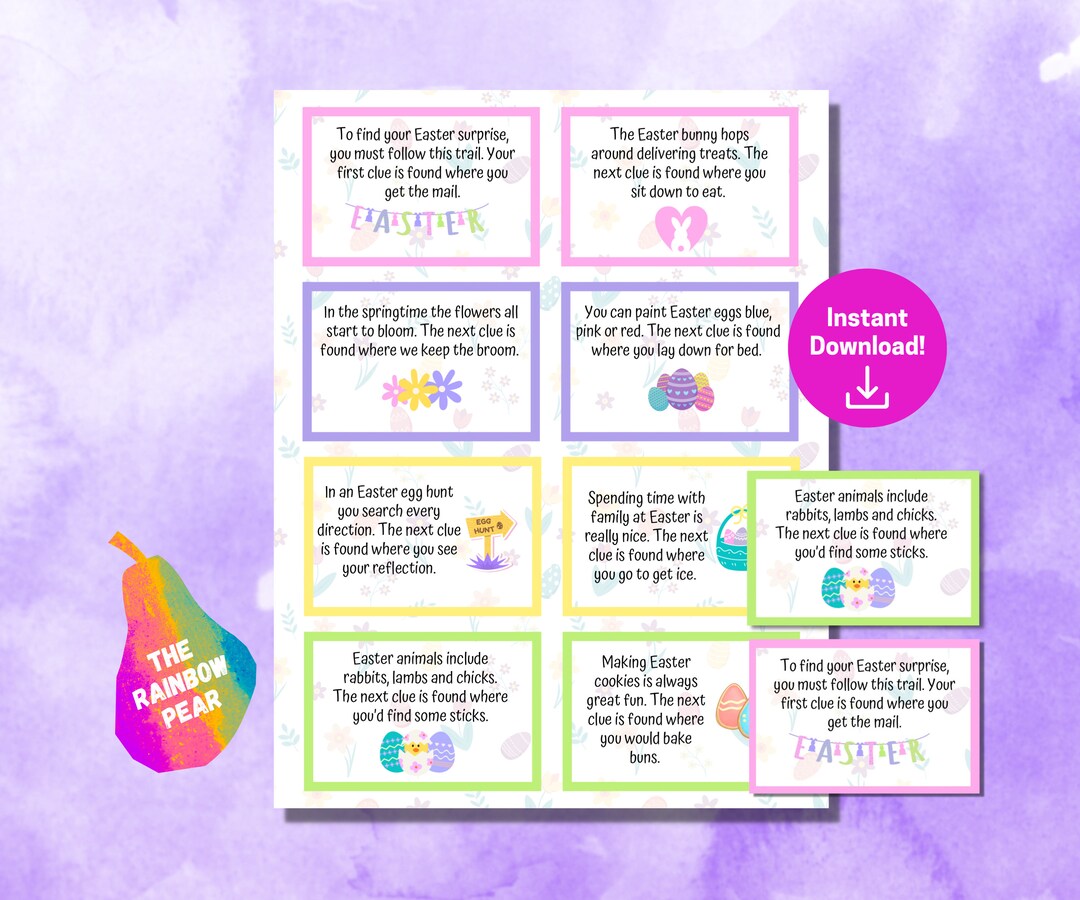 Easter Treasure Hunt for Kids, Printable Easter Clues, Easter Scavenger ...