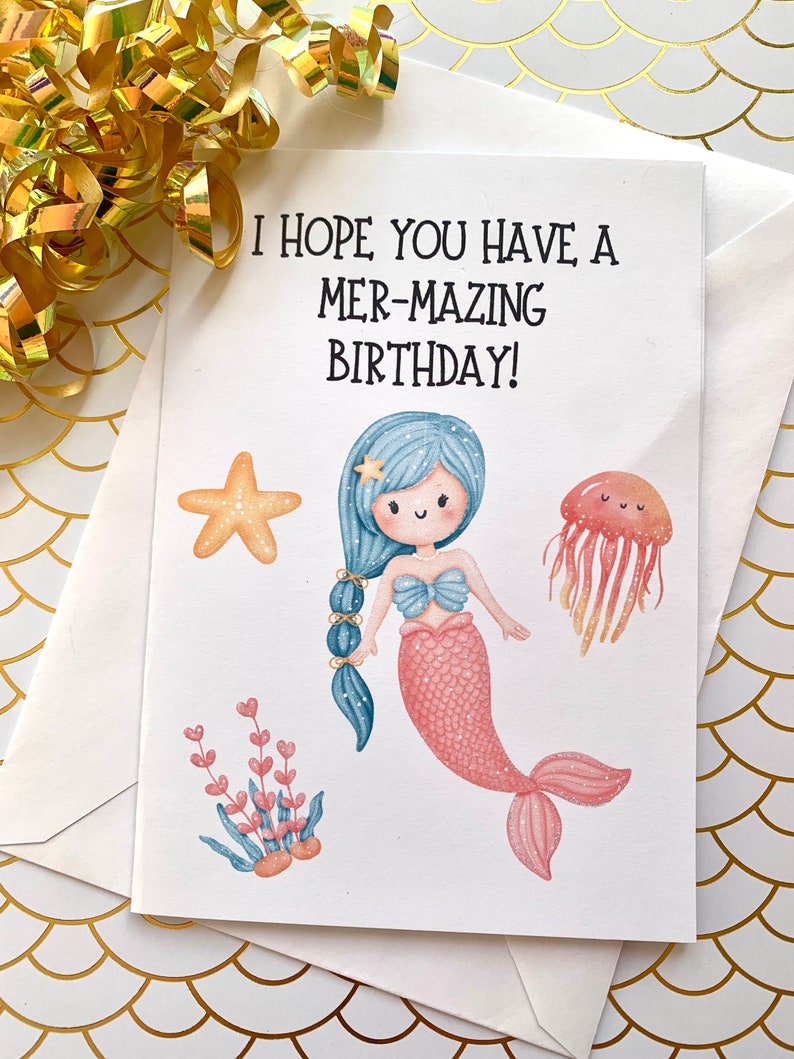 Printable Birthday Card, Mermaid Birthday Card, Digital Download, Greeting Card - Etsy