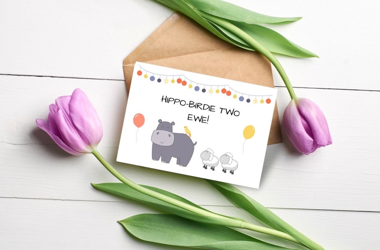 Printable Birthday Catd, Hippo Birthday Card, Hippo Birdie to Ewe ...