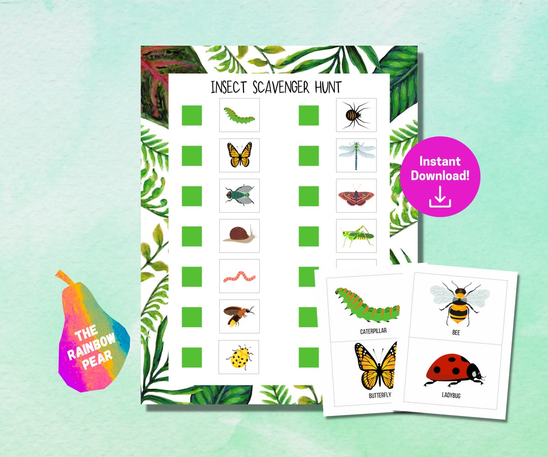 Insect Scavenger Hunt Printable Game Treasure Hunt Digital Download Insect Scavenger Hunt Printable Game Treasure Hunt Digital Download