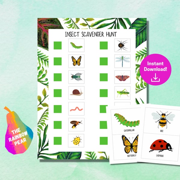 Insect Scavenger Hunt, Printable Game, Treasure Hunt, Digital Download, Spring Game