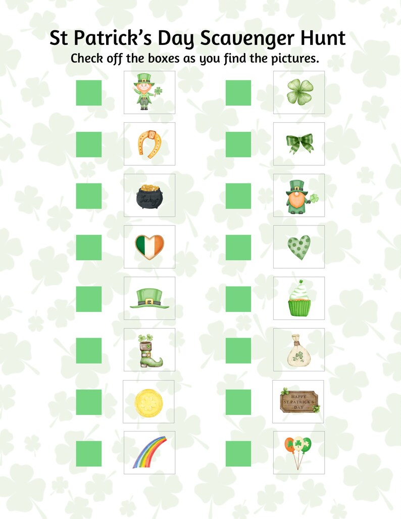 St Patricks Day Game, Scavenger, Hunt, Hide Picture Cards, Leprechaun ...