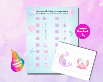 Mermaid Scavenger Hunt, Treasure Hunt, Birthday Game, Printable, Digital Download