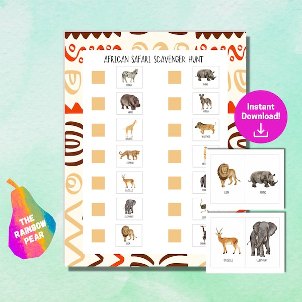 African Safari Scavenger Hunt, Birthday Game, Classroom Activity, Treasure Hunt