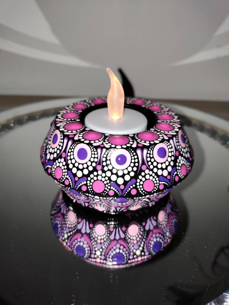 Bougeoir Fait Main Style Dot Painting