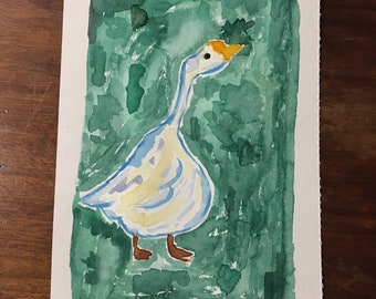 Watercolor duck in nature, hand painting, unique copy