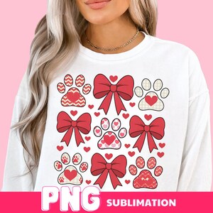 Dog Valentine Coquette Png, Valentine&#39;s Day Png, Dog Mom Png, Dog Paw Print Heart Png, Valentine Shirt Design, Dog Valentine PNG Download