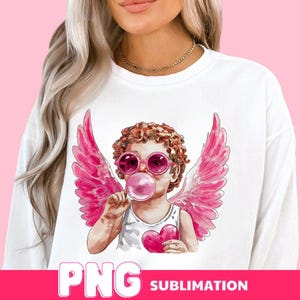 Retro Cupid Valentines Day Blowing Bubble PNG, Vintage Valentines Day png, Funny Cupid With Sunglasses png, Valentines Day png Download