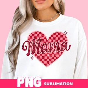 Mama Checkered Heart PNG, Mama Valentine, Valentines Day Png, Mama Png, Retro Valentine Png, Valentine Design For Shirt