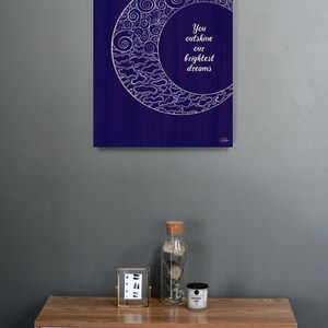 Mond Kunstwerk für Kinder | Kinderzimmer Wand Kunst | Wandbild mit Spruch | Kinderposter | Mond Leinwand