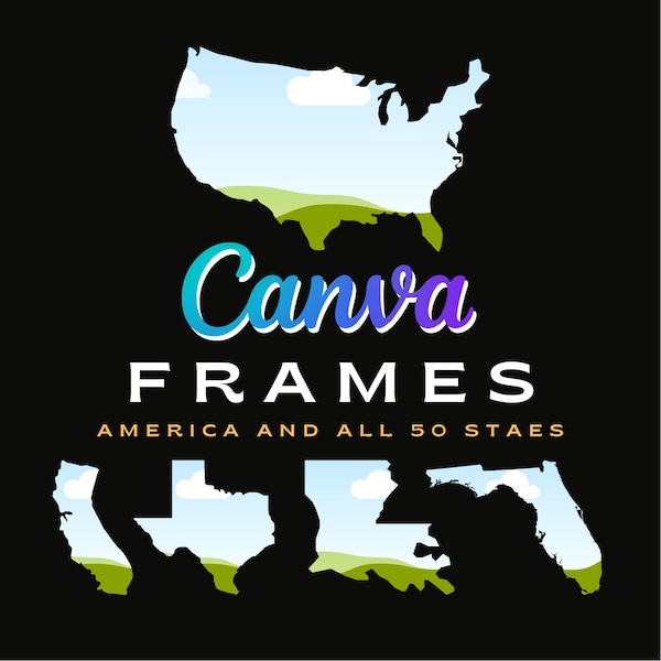 51 aangepaste Canva-frames van Amerika en alle 50 staten