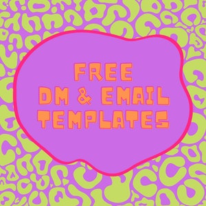 Puede incluir: Gr&aacute;fico vibrante con un fondo morado con un patr&oacute;n de estampado de leopardo verde lima. Una mancha morada con un contorno rosa en el centro contiene el texto naranja: "FREE DM & EMAIL TEMPLATES."