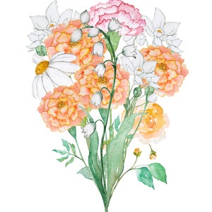 Birth Flower Family Bouquet with 7-14 Flowers (8x10 Inch DIGITAL FILE), Custom Birth Flower Art, Mother&#39;s Day Gift, Gifts For Her